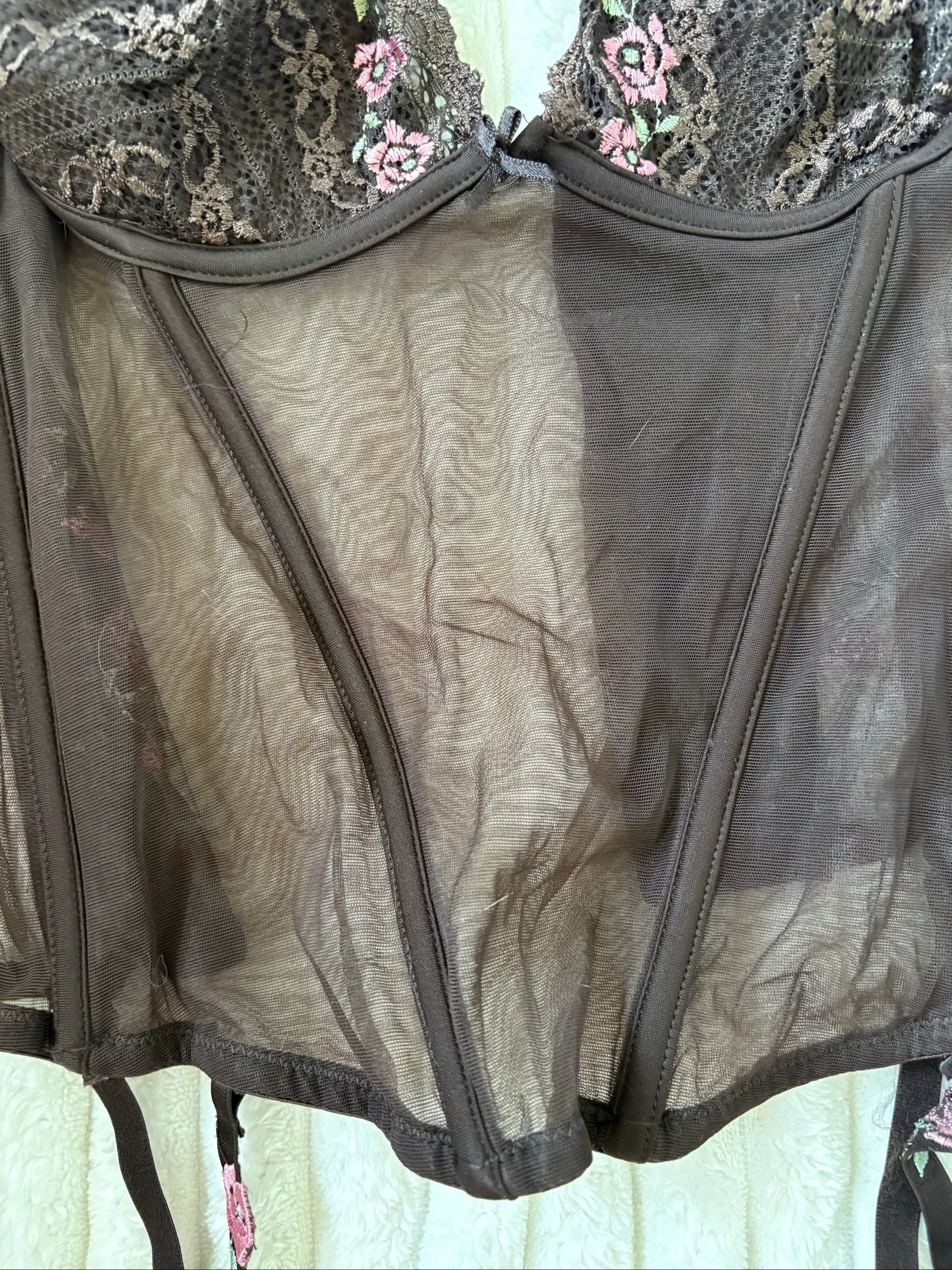 Bustier guêpière con portejarretes para mujer, estilo vintage con bordado de flores – photo 8